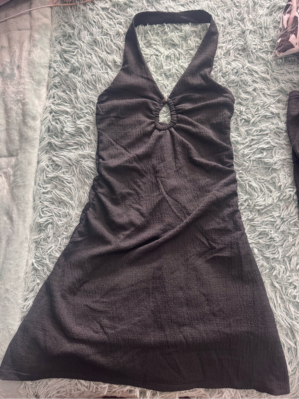 Summer Sexy Dress Streetwear Society Black Halter Mini with Front Keyhole